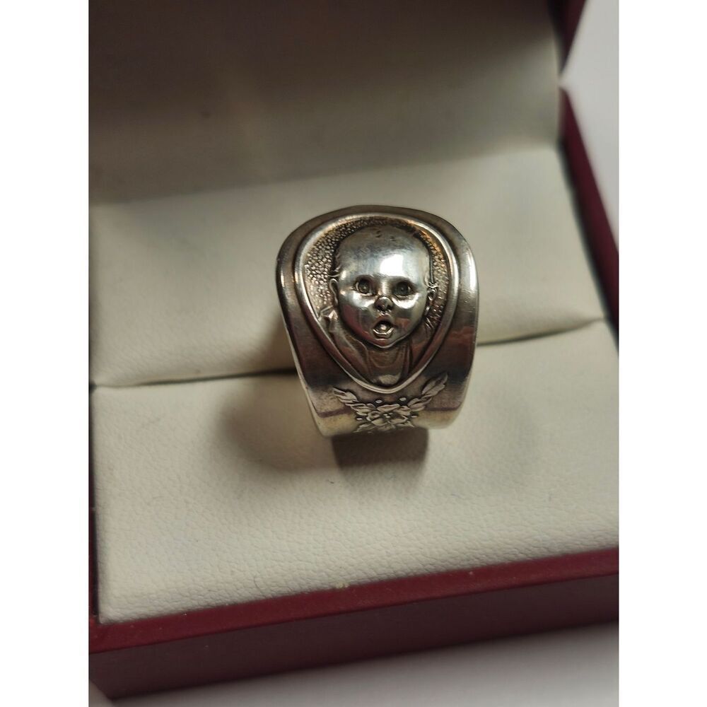 Silver Plated Baby Face Gerber Spoon Ring - Size 8 Onieda